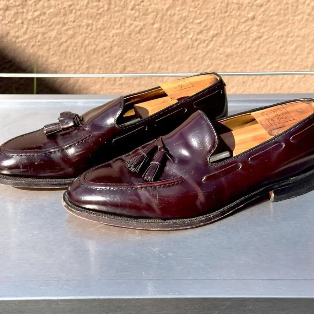 Johnston & Murphy Burgundy Leather Loafers with Tassel - Size 10 1/2 3E